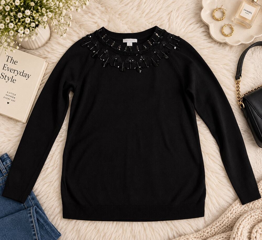 RSVP by Talbots Women’s M Black Beaded Sequin Embellished Sweater Pullover